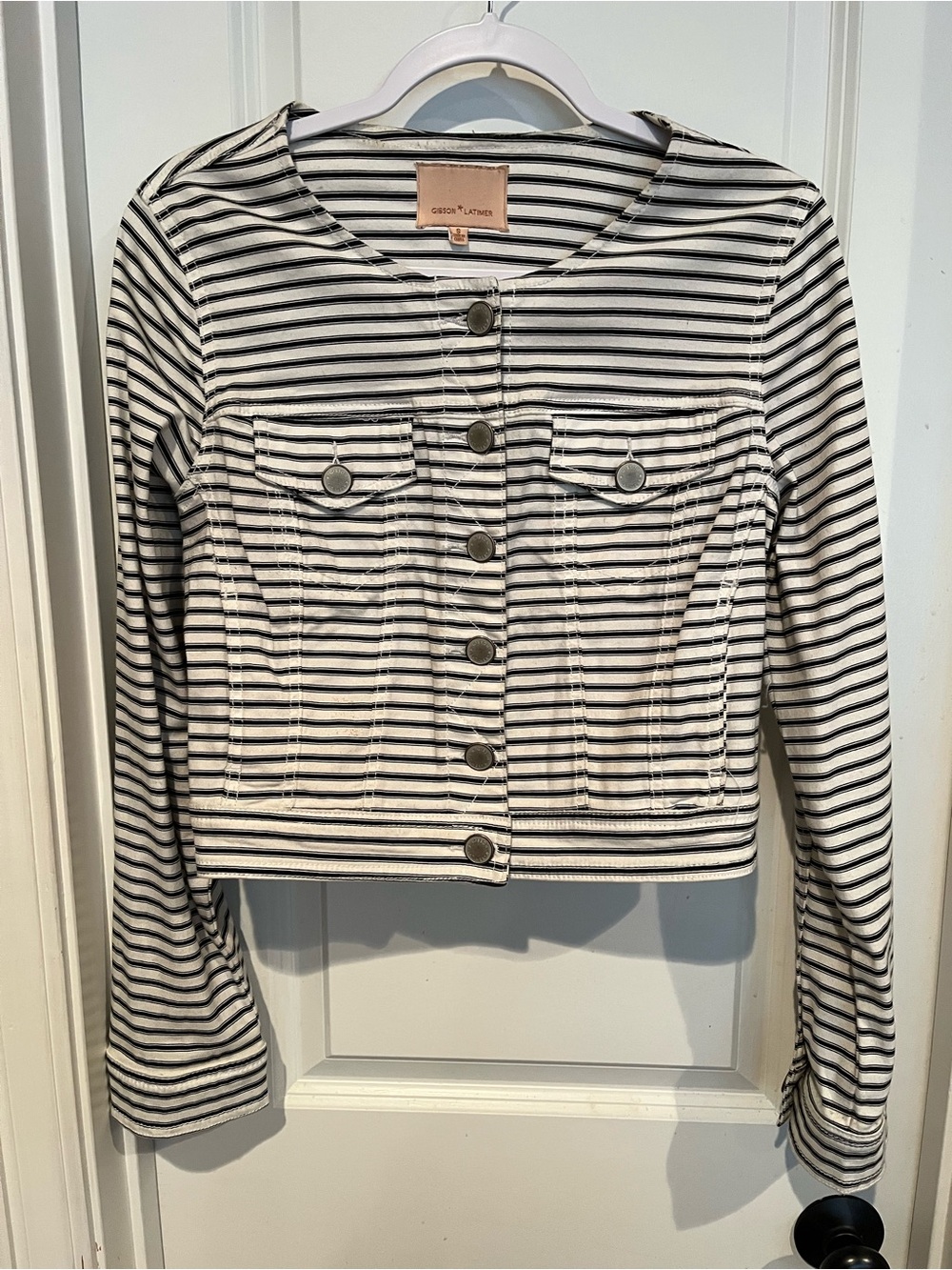 Gibson Latimer Black & White Striped Knit Jacket Size Small